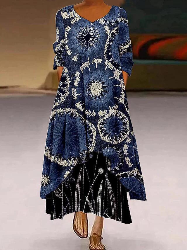 Irregular-Hemed Sleeved Long Dress