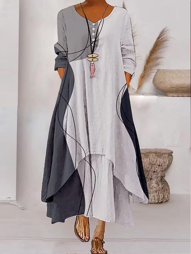Irregular-Hemed Sleeved Long Dress