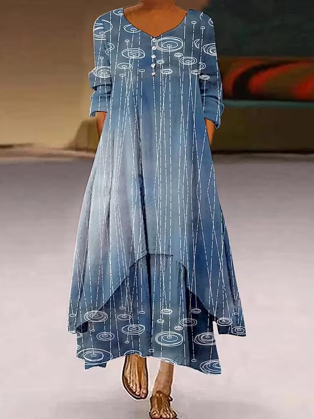 Irregular-Hemed Sleeved Long Dress