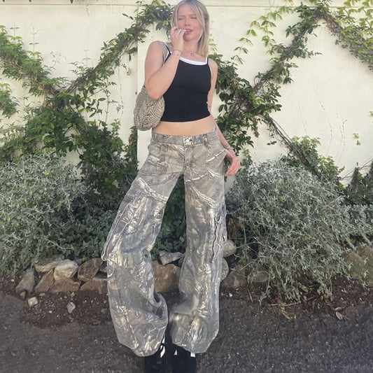 Low-Waisted Casual Camouflage Cargo Pants (Loose-Fit)