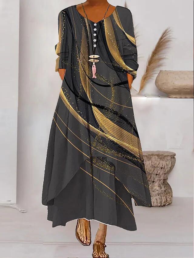 Irregular-Hemed Sleeved Long Dress