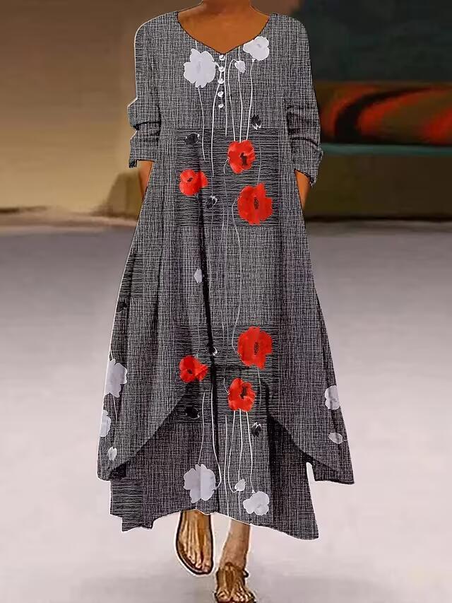 Irregular-Hemed Sleeved Long Dress