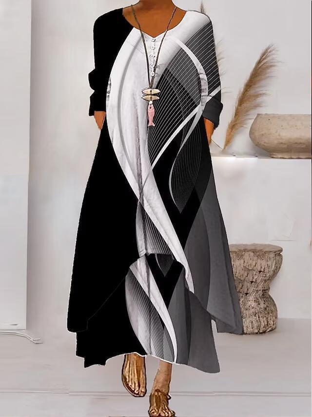 Irregular-Hemed Sleeved Long Dress