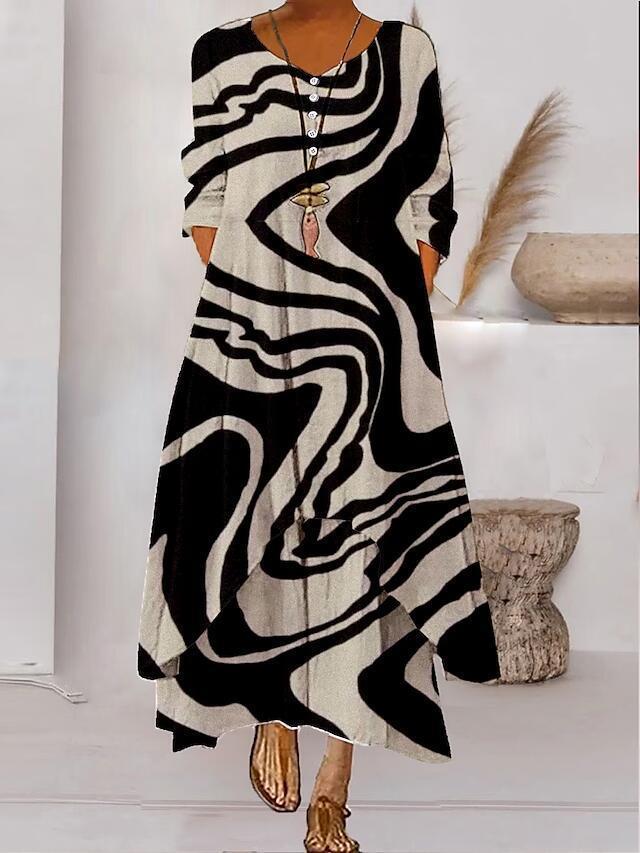 Irregular-Hemed Sleeved Long Dress