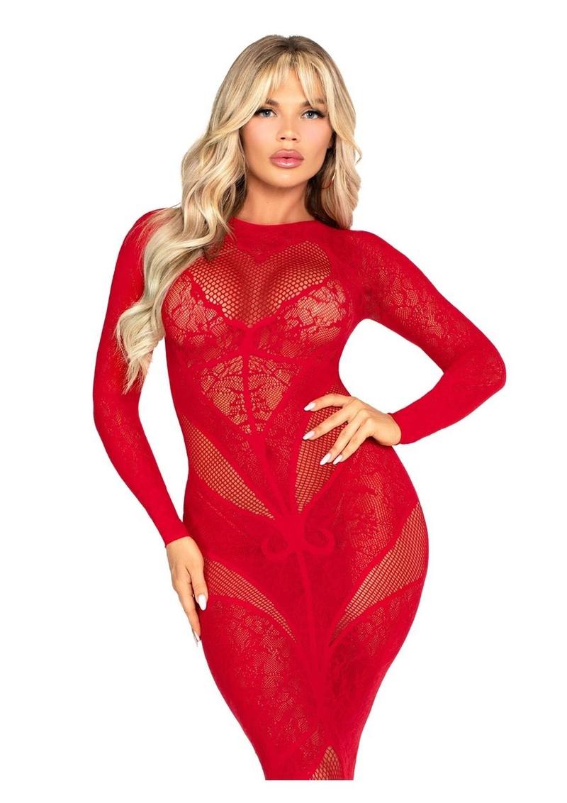 Leg Avenue - Lace & Net Body Con Gown w/ Heart Keyhole Detail