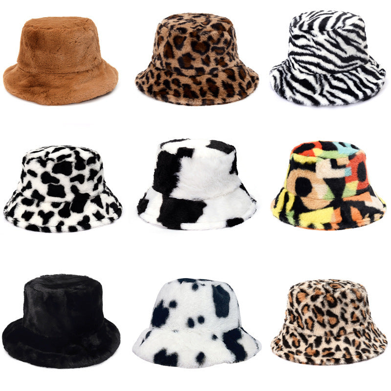 Multi-Printed Patterned Plushy Fur Hat