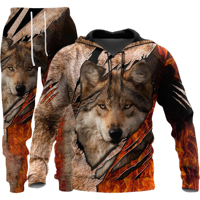 Wolf Print Two-Piece Hooded Tracksuit