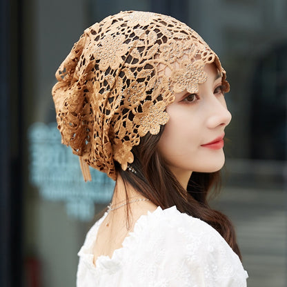 Lace Pullover-Styled Floral Headscarf
