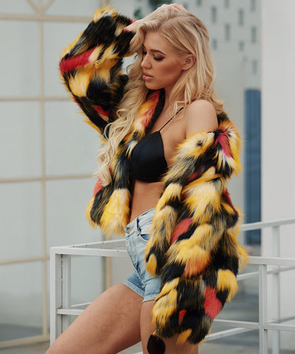 Euro/American-Styled Lapel Faux Fur Jacket