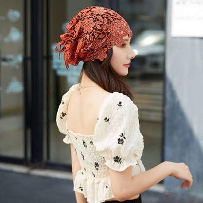 Lace Pullover-Styled Floral Headscarf