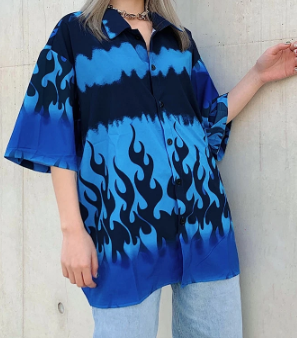 Flame-Printed Short Sleeve Oversized Top