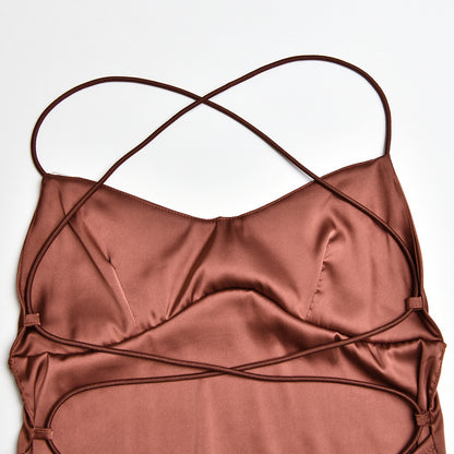 Satin Backless Lace-up Dress