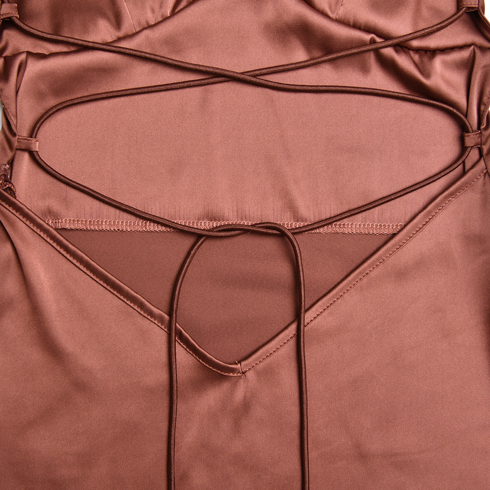 Satin Backless Lace-up Dress