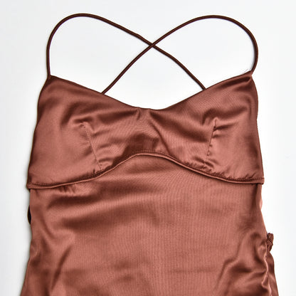 Satin Backless Lace-up Dress