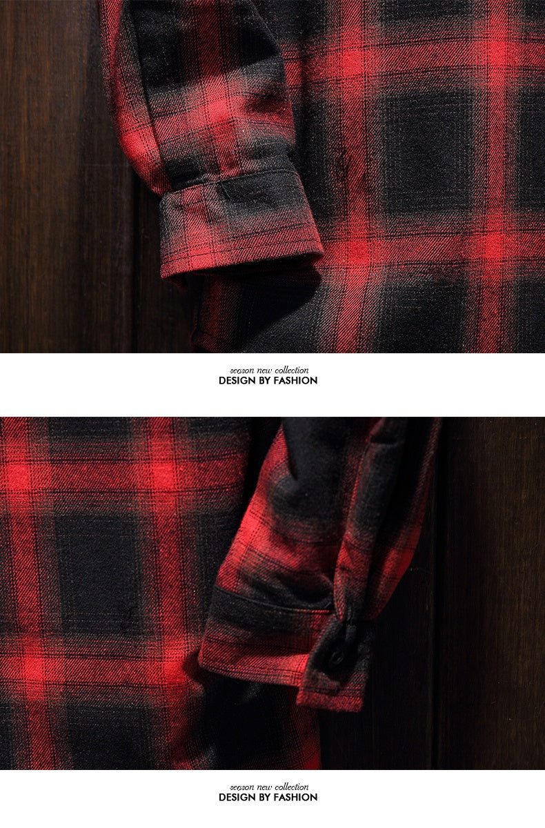 Casual Flannel-Style Hooded Plaid Coat