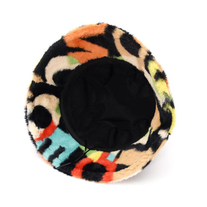 Multi-Printed Patterned Plushy Fur Hat