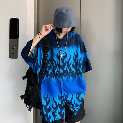 Flame-Printed Short Sleeve Oversized Top