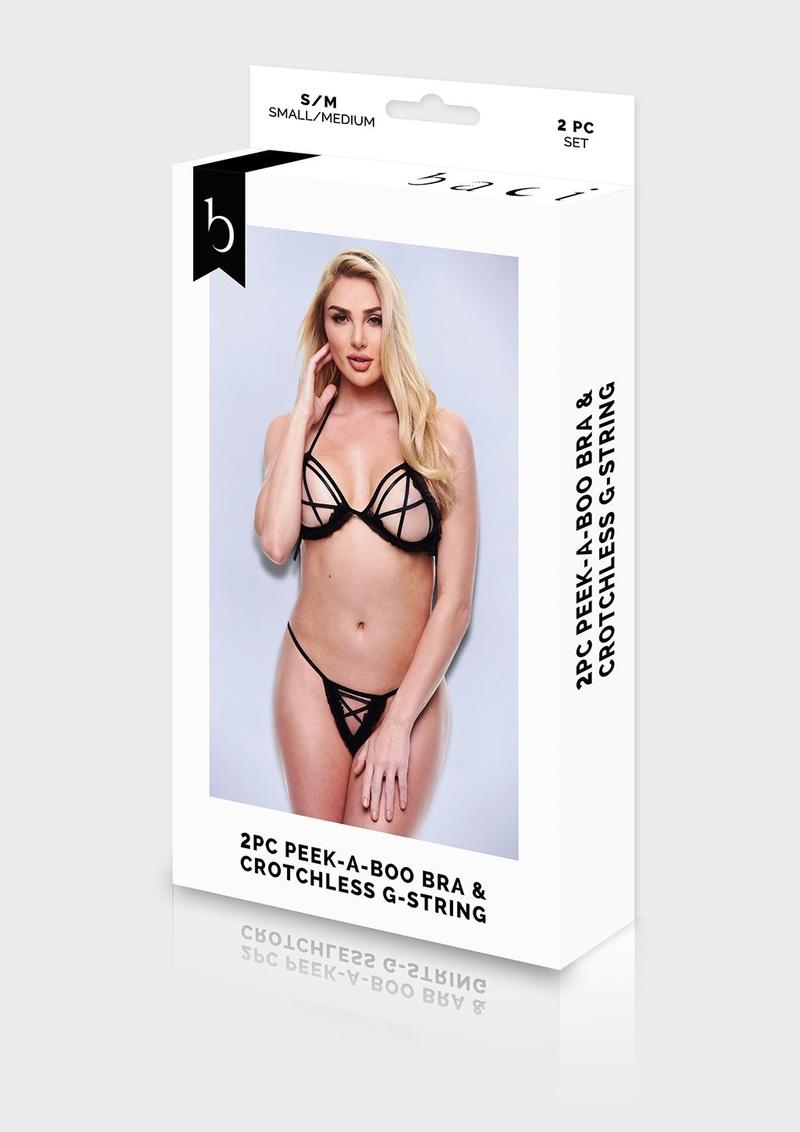 Peek-A-Boo Bra and Crotchless G-String Set [2pc]