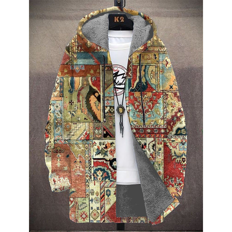 Hooded Japanese Fleece Padded Muti-Patterned Jacket