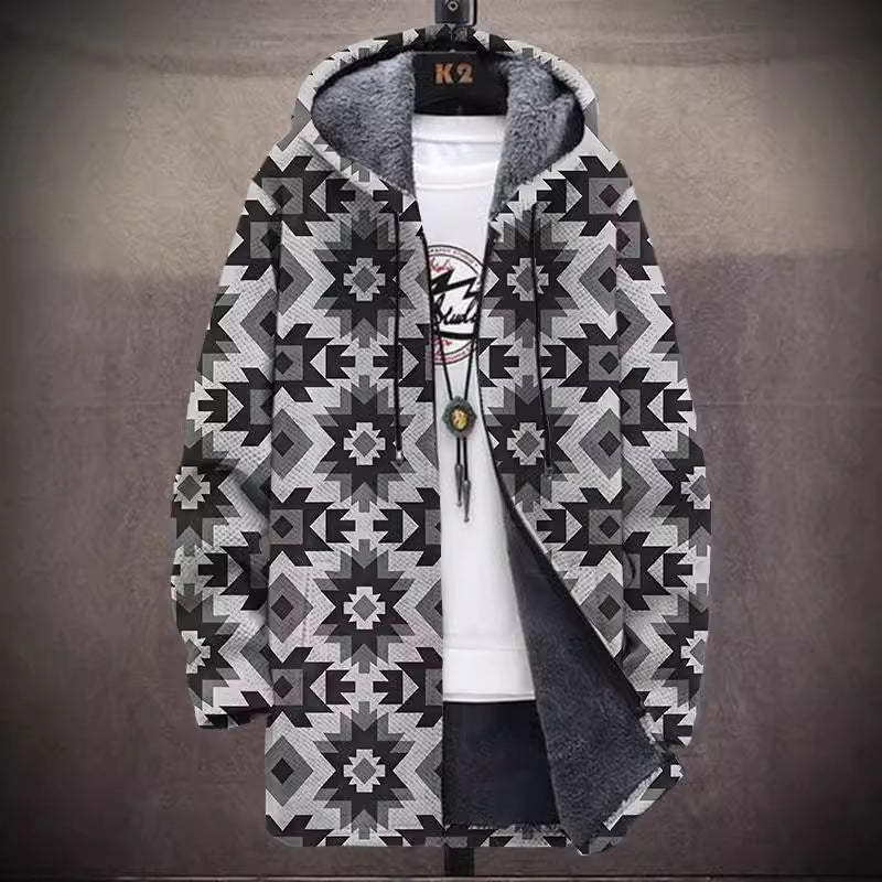 Hooded Japanese Fleece Padded Muti-Patterned Jacket