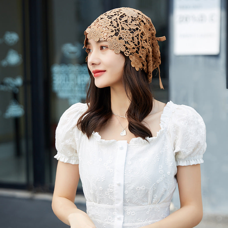 Lace Pullover-Styled Floral Headscarf