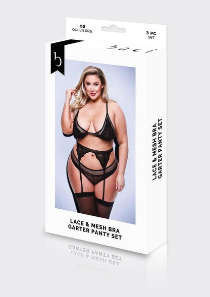 Delicate Lace Bra and Mesh Panty w/ Garter Set [3pc]