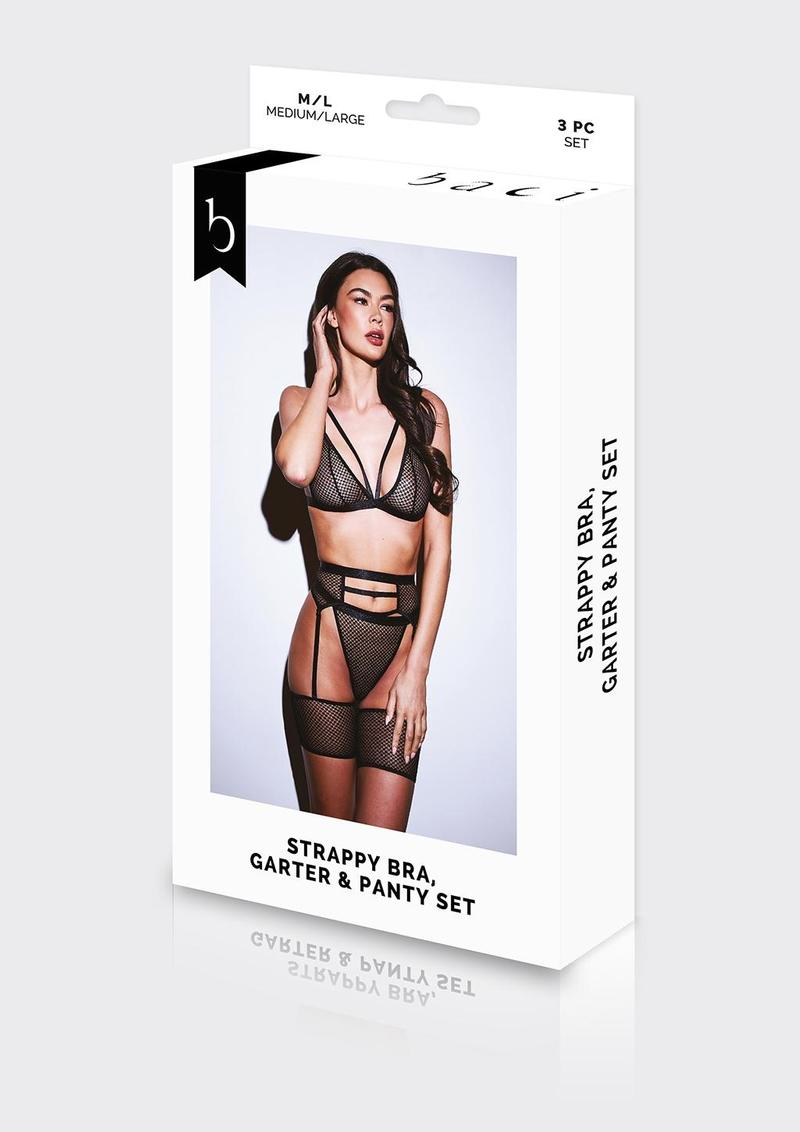 Delicate Lace Bra and Mesh Panty w/ Garter Set [3pc]