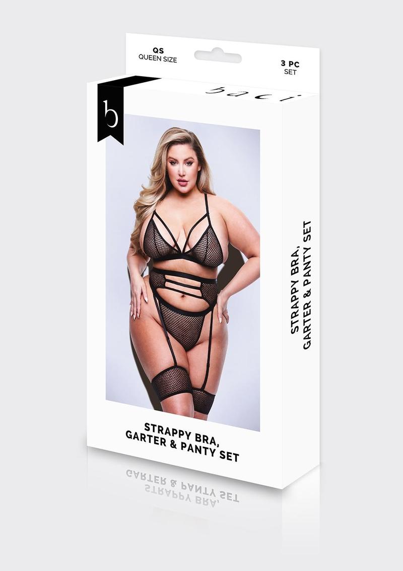 Sheer Strappy Bra, Garter and Panty [3pc]
