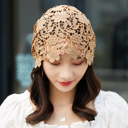 Lace Pullover-Styled Floral Headscarf