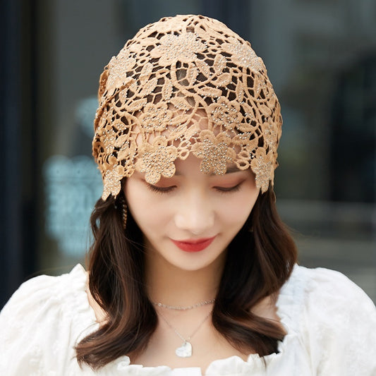 Lace Pullover-Styled Floral Headscarf