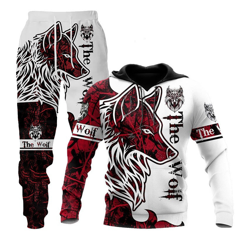 Wolf Print Two-Piece Hooded Tracksuit