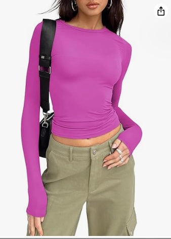 Long-Sleeved Pullover Top (Slim/Fitted)