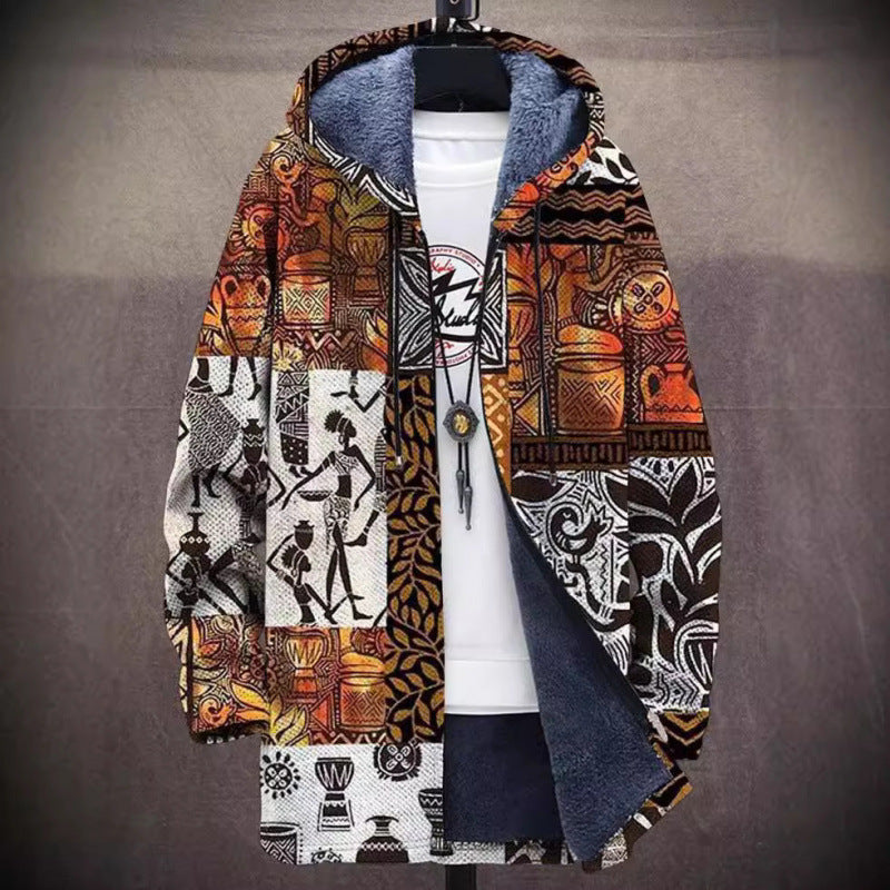 Hooded Japanese Fleece Padded Muti-Patterned Jacket