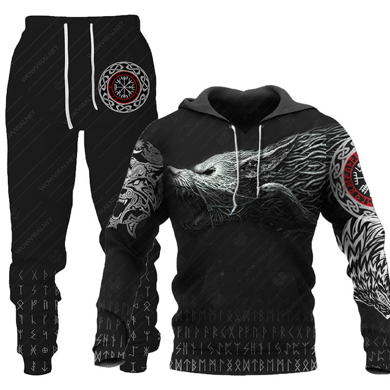 Wolf Print Two-Piece Hooded Tracksuit