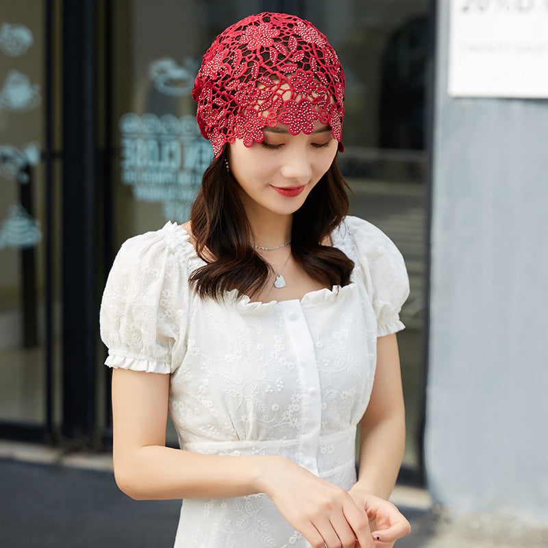 Lace Pullover-Styled Floral Headscarf