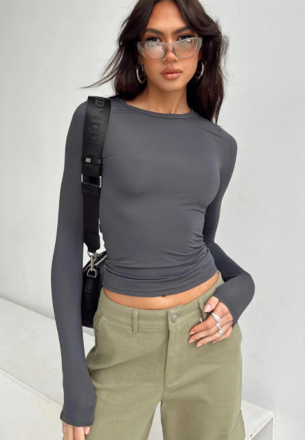 Long-Sleeved Pullover Top (Slim/Fitted)