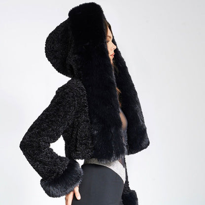 Short Rabbit-Styled Fur Woolen Coat