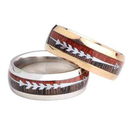 Stainless Steel Ring (w/ Wood Grain Arrow Inlay)