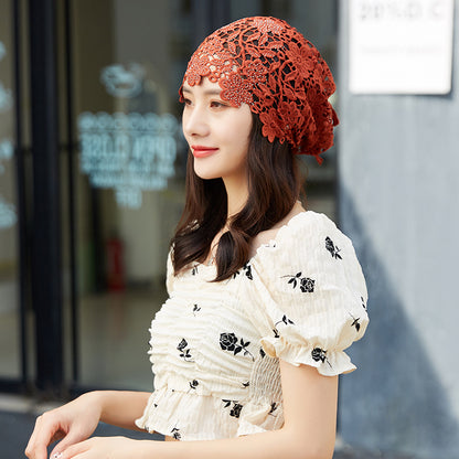 Lace Pullover-Styled Floral Headscarf