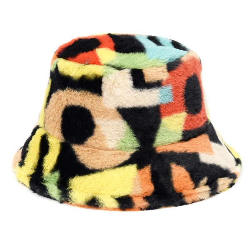 Multi-Printed Patterned Plushy Fur Hat