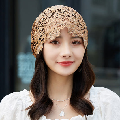Lace Pullover-Styled Floral Headscarf