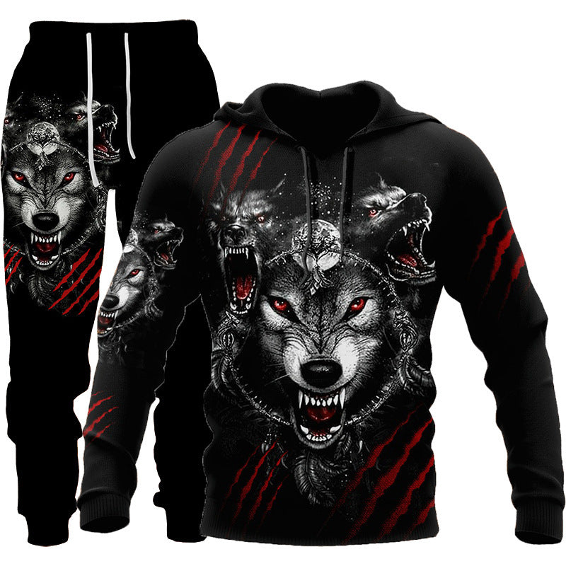 Wolf Print Two-Piece Hooded Tracksuit