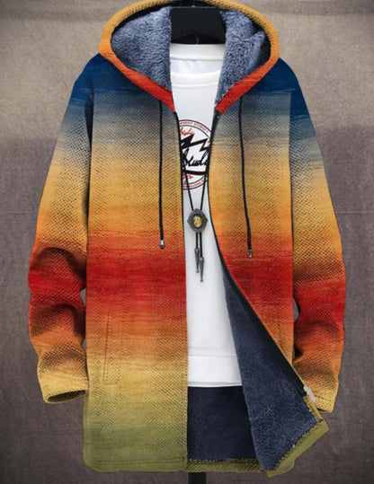 Hooded Japanese Fleece Padded Muti-Patterned Jacket