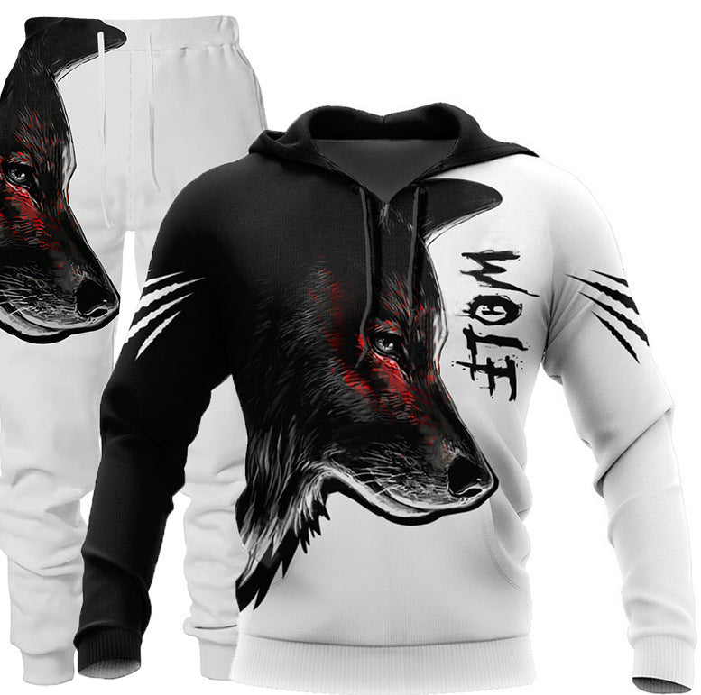 Wolf Print Two-Piece Hooded Tracksuit