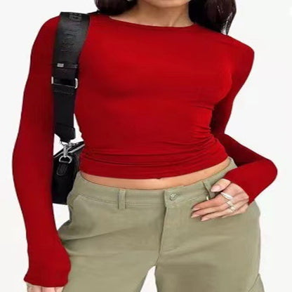 Long-Sleeved Pullover Top (Slim/Fitted)