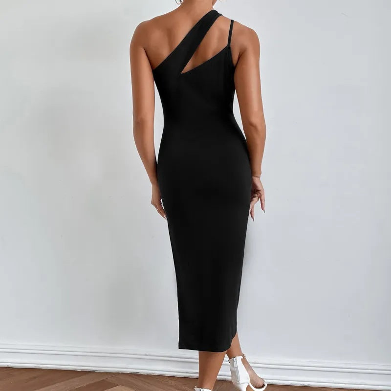 French Split Slanted Shoulder Dress