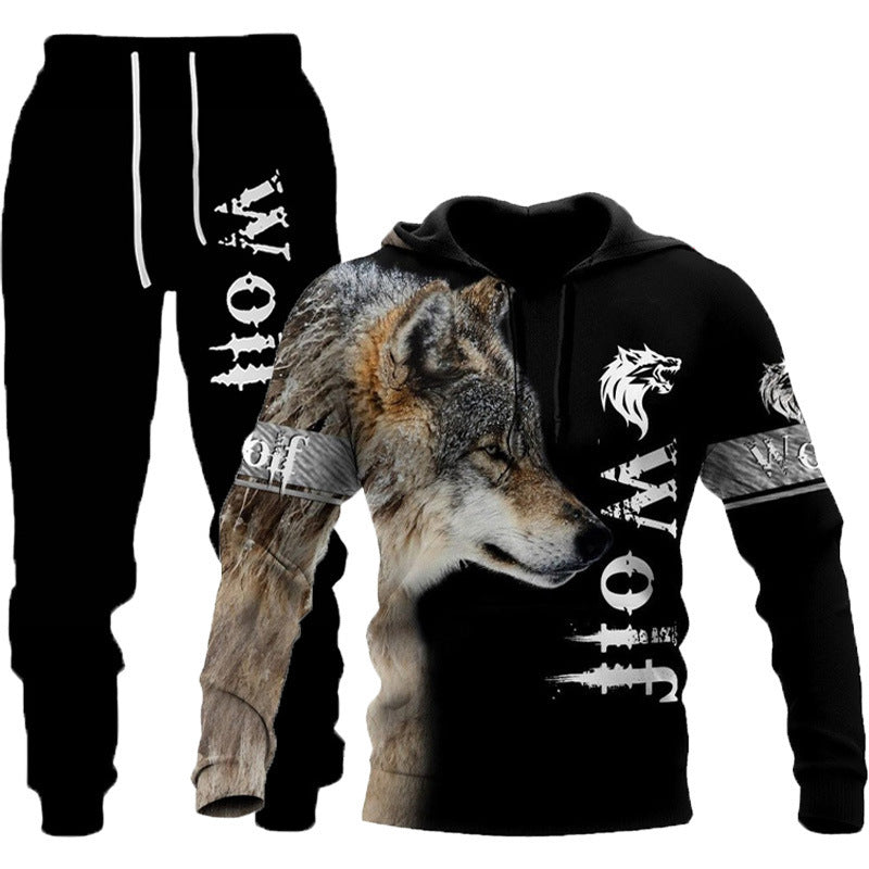 Wolf Print Two-Piece Hooded Tracksuit