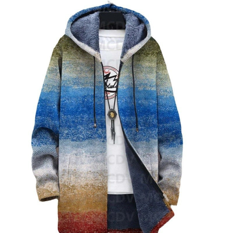 Hooded Japanese Fleece Padded Muti-Patterned Jacket