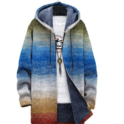 Hooded Japanese Fleece Padded Muti-Patterned Jacket
