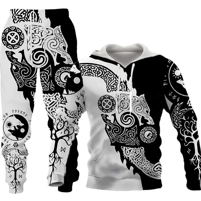 Wolf Print Two-Piece Hooded Tracksuit